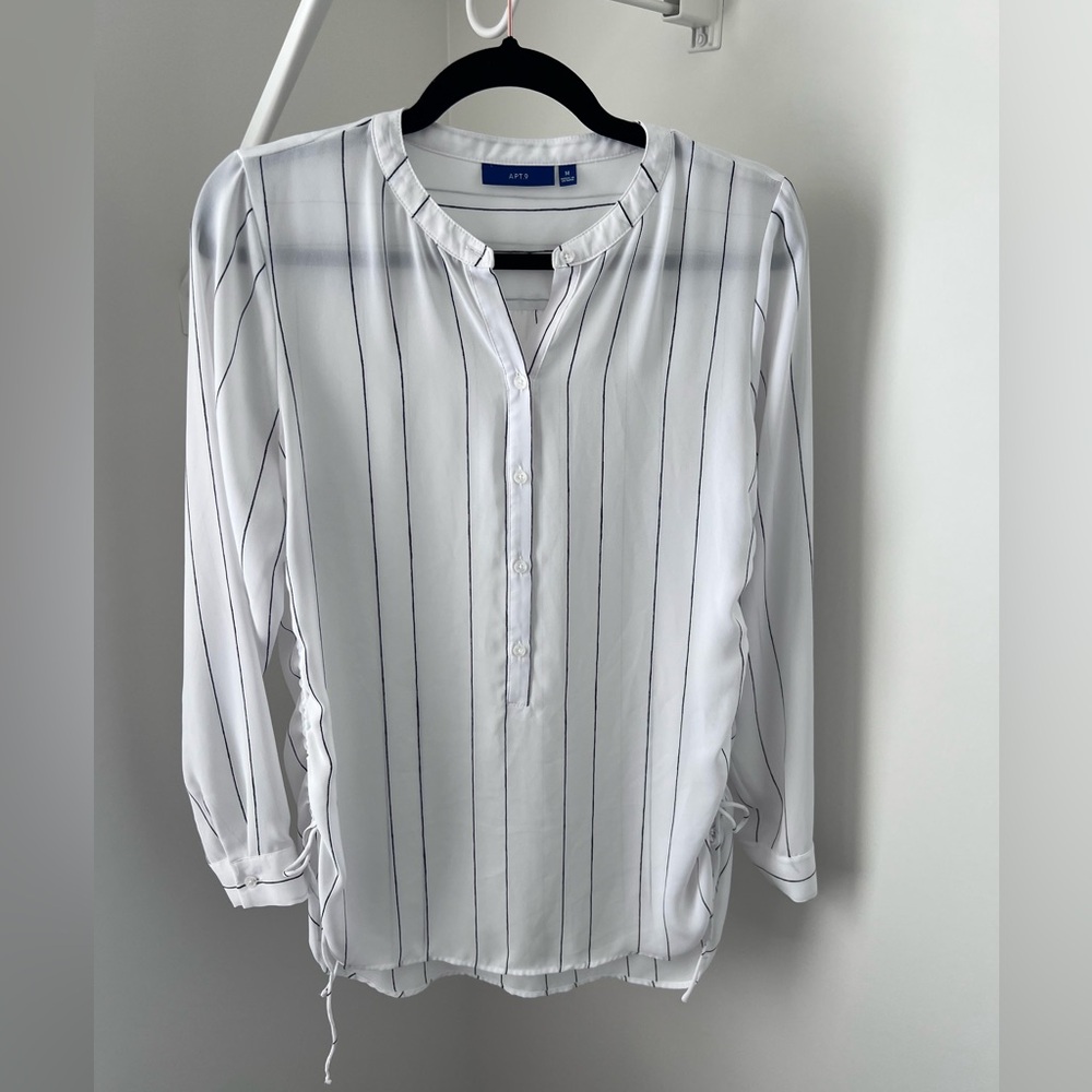 White Striped Button-Up Blouse